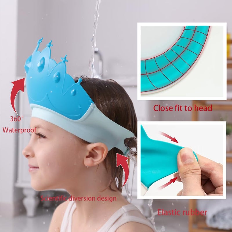 TinyGuardian Baby Shower Cap Shield, Baby bath set shower cap, Visor Hat for Eye and Ear Protection for 0-9 Years Old Children,Cute Crown Shape Makes the Baby Bath More Fun (Blue) - Image 3